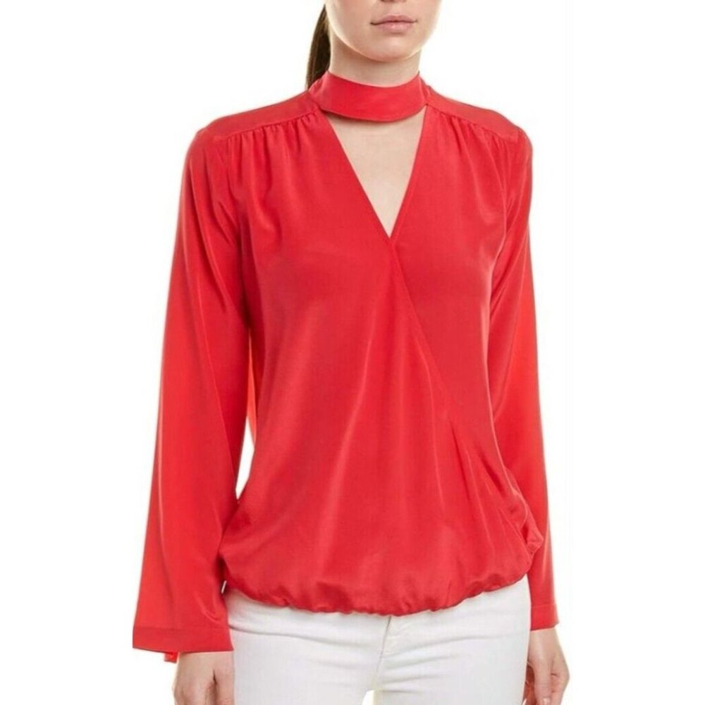Trina Turk Top XS Extra Small Silk Coral Red Orange Long Sleeve